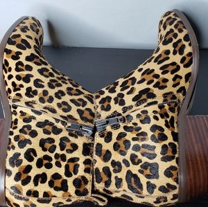 J CREW Tan Black Leopard Animal Leather Calf Fur S